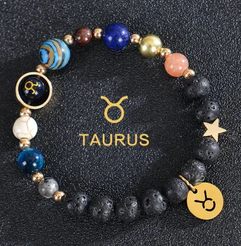 Pulsera de cuentas de piedra esmerilada con los ocho planetas y doce constelaciones para conexión cósmica y estilo único. — foto 25