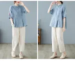 Completo di pantaloni Harem larghi ricamati in jacquard di cotone e lino taglie forti — foto 12