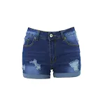 Shorts jeans femininos cintura alta com barra desfiada, perfeitos para um visual moderno e despojado, ideais para o verão e o dia a dia. — foto 4
