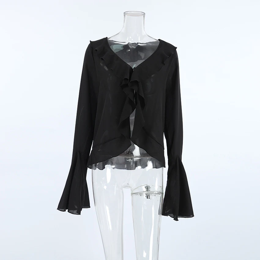 Title 6, Camisa de chiffon preta retrô feminina Design m...