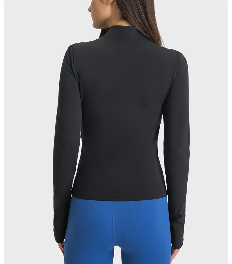 Double-sided Nylon Half Zipped Stand Collar Yoga Jacket Women's Stretch Tight-fitting Cinched Slimming Sports Jacket — photo 12