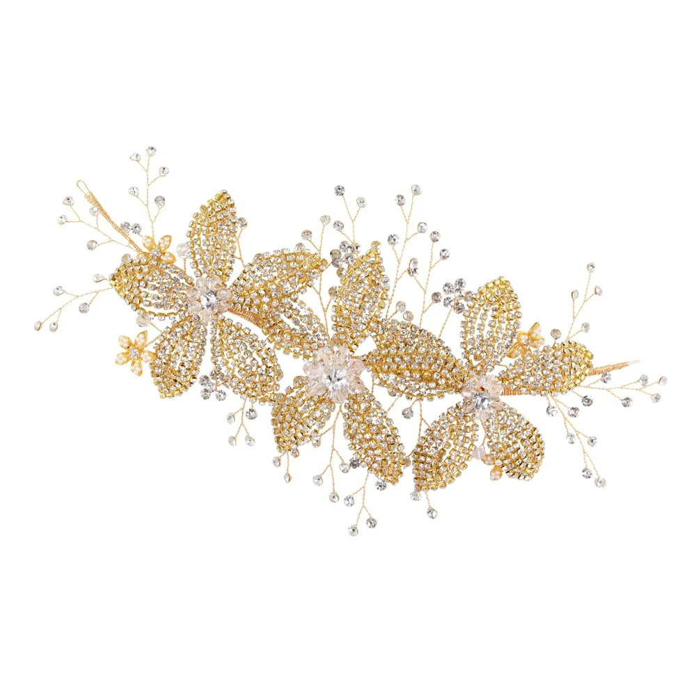 Acessórios de Cabelo com Flores e Strass Tiara de Cabelo de Casamento para Noivas Faixa para Cabelo Brilhante e Delicada — foto 3