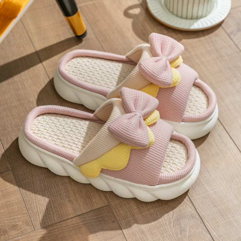 Title 5, Thick Soled Indoor Linen Slippers for Home Love...