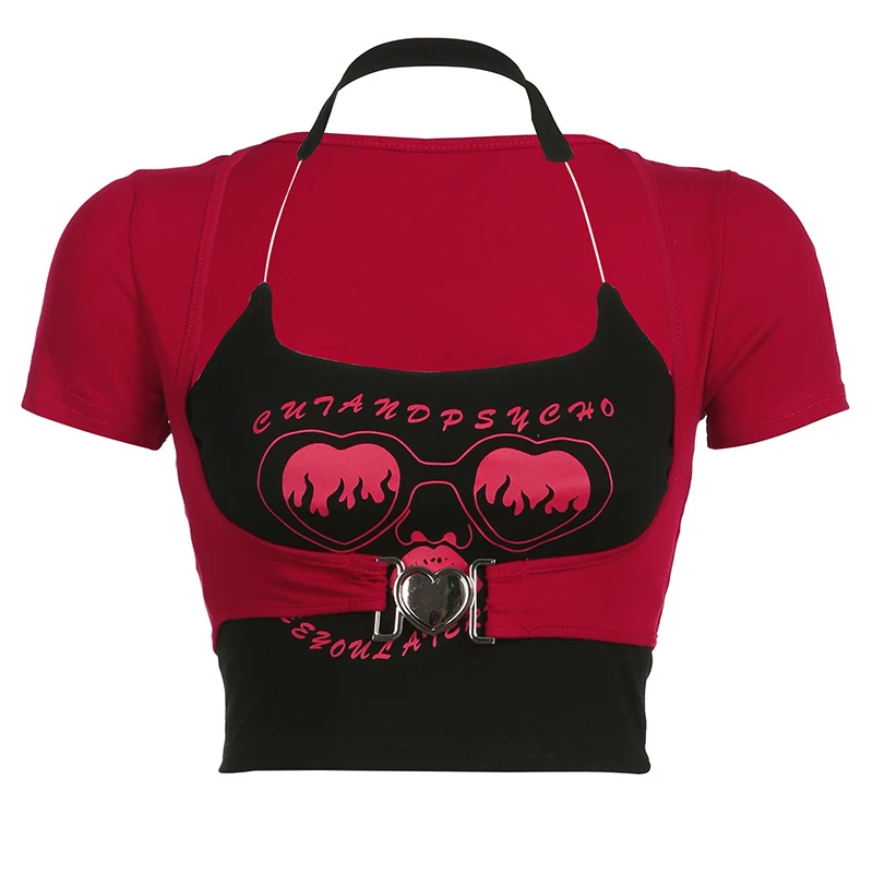 Conjunto de duas peças camiseta e colete com estampa de grafite fashion, alças invisíveis, perfeito para um visual moderno e descontraído. — foto 15