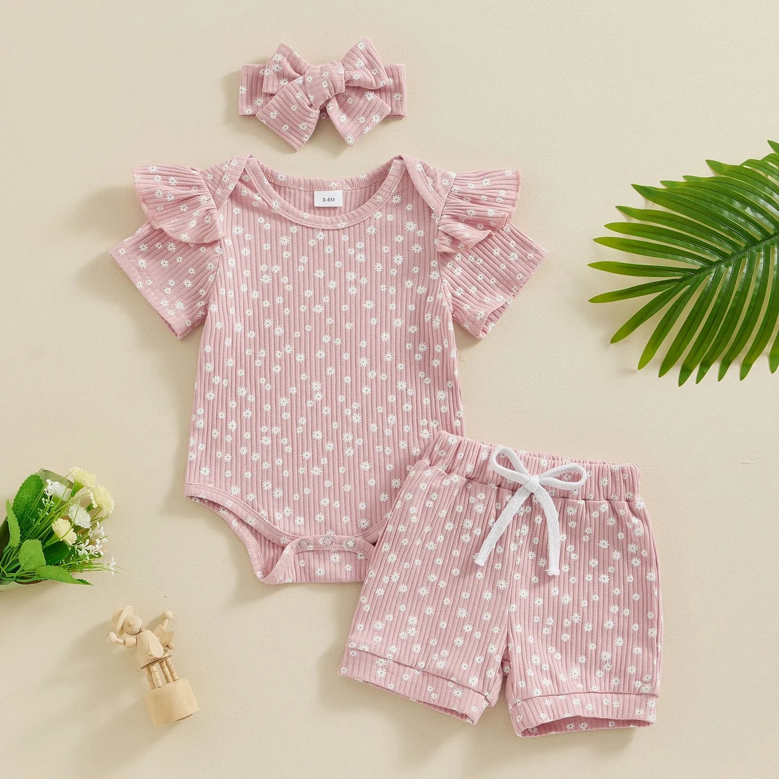 Title 2, Conjunto Infantil, Romper Top Listrado com Flor...