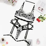 Completo intimo sexy ricamato, con mesh e dettagli cut-out. Set quattro o cinque pezzi per un look hot e seducente. — foto 13