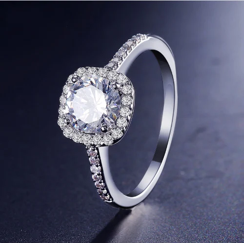 Anéis de casamento femininos cor prata Joias de luxo Anéis de noivado quadrados Bague de zircônia cúbica Elegância e brilho para seu dia especial — foto 5