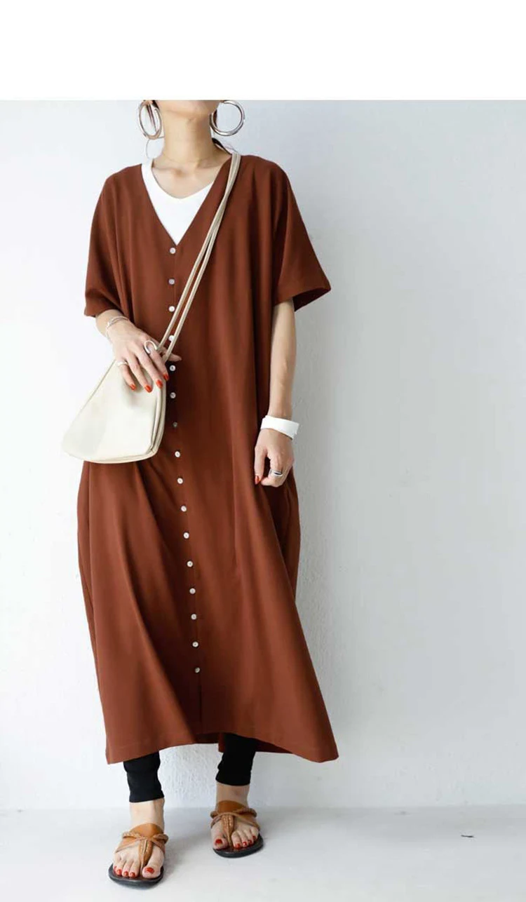 Title 3, Japanese Summer Short Sleeve V-neck Shirt Dress