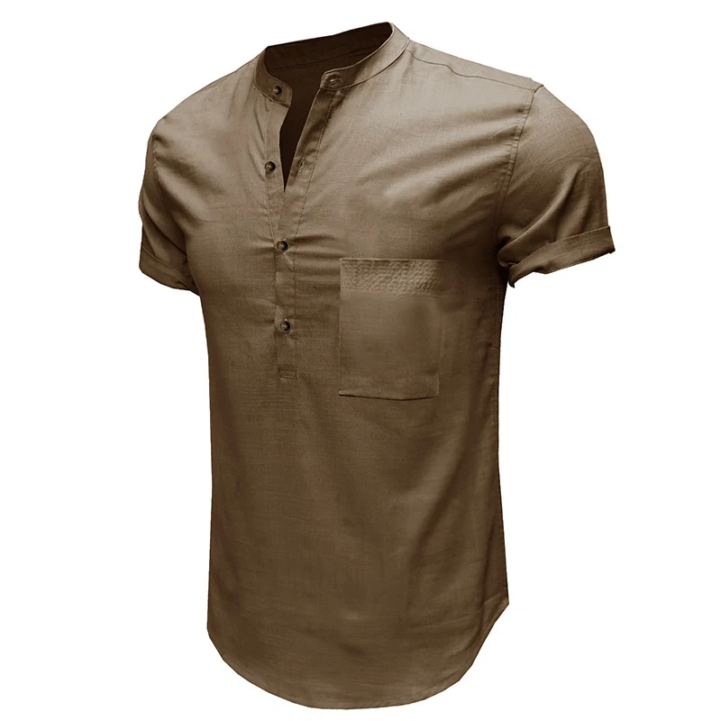 Title 15, Camisa casual masculina de algodão e linho mang...