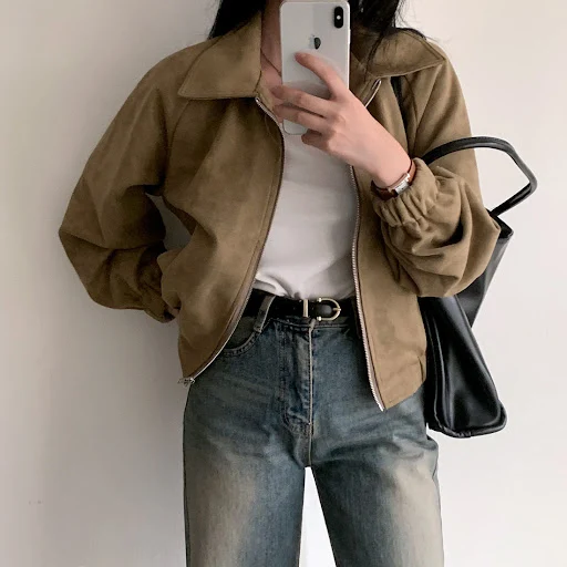 Title 7, Retro Lapel Loose Zip Long Sleeve Short Coat of...