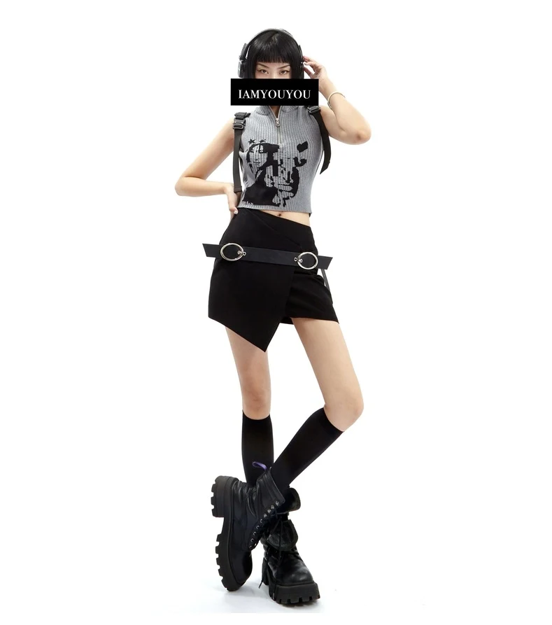 Mini saia curta sexy com fivela dupla irregular oblíqua, estilo rua, valoriza o bumbum e te deixa com um visual sensual e moderno. — foto 6