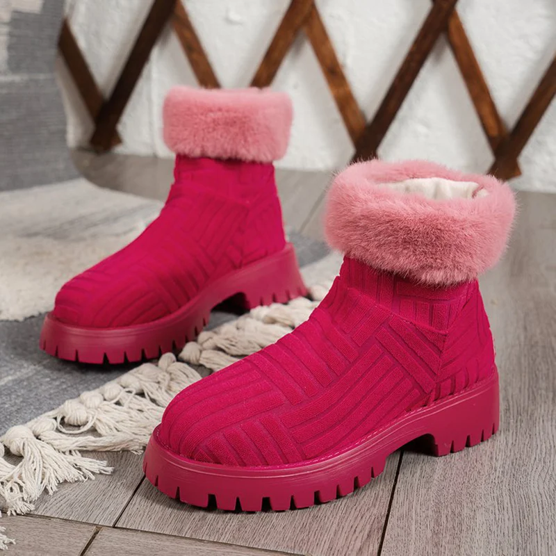 Botas de tornozelo de inverno femininas, moda com solado grosso e design engrossado, forro de pelúcia, ideais para neve e aquecimento. — foto 2
