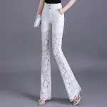 Calças flare de renda branca cintura alta com drapeado Elegância e conforto em uma peça única. Ideal para looks sofisticados e modernos. — foto 5