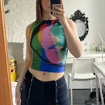 Canotta corta in jersey con stampa a colori, scollo tondo, da donna — foto 1