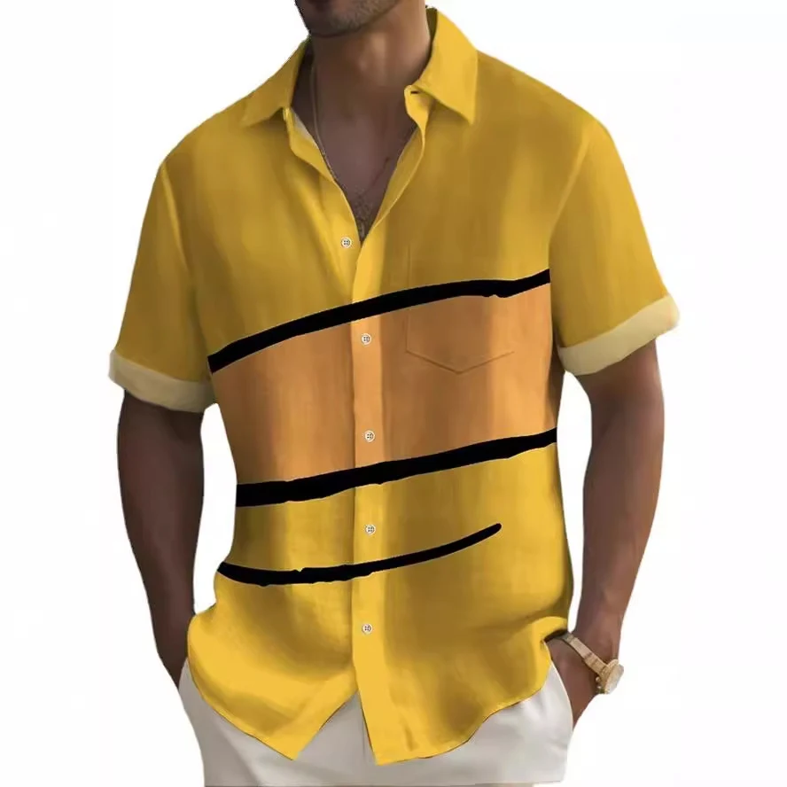 Camisa masculina de manga curta estampada Simplicity, ideal para um visual casual e confortável. Perfeita para o dia a dia e para o verão, com design moderno. — foto 3