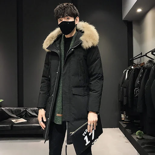 Title 7, Herren Mid-Length Jacke mit großer Fellkapuze, ...
