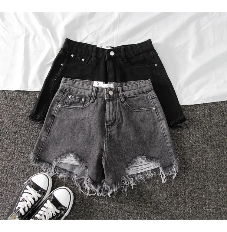 Title 16, Zomer Shorts Denim Wide-leg Ripped Broek Irregu...