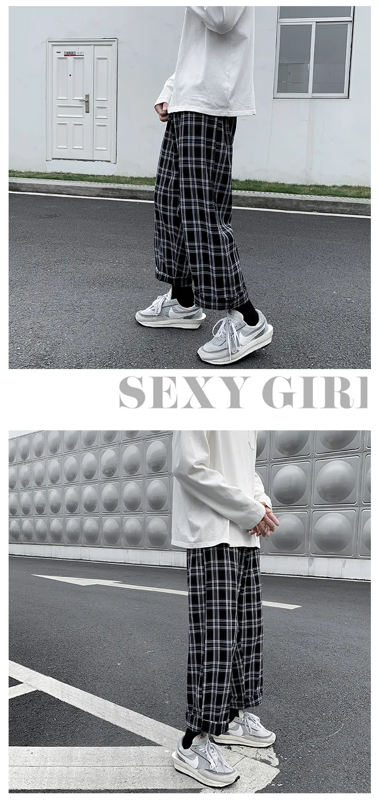 Title 5, Leisure Plaid Loose Street Trousers offer drapi...