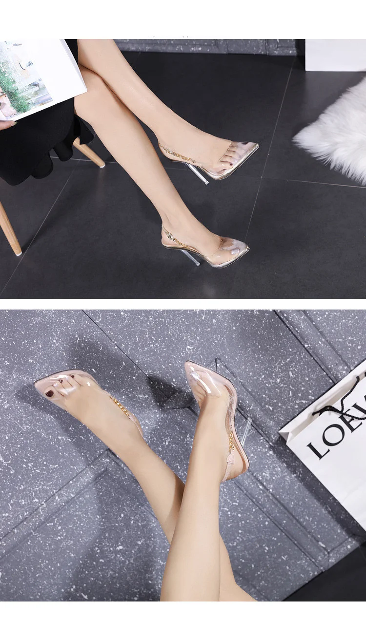 Title 5, Sapatos femininos de salto super alto em PVC tr...