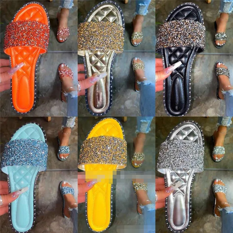 Title 4, Round head rhinestone flat bottom beach slipper...