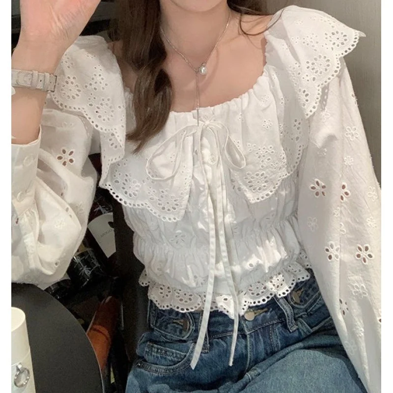 White French Style Shirt Women's Long Sleeve Doll Collar a classic and elegant blouse perfect for work or any special oc — photo 10