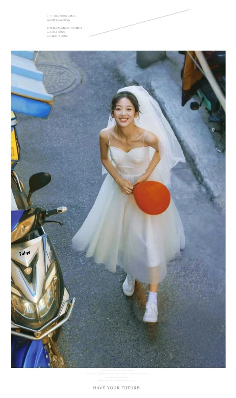 Title 5, Strap Light Wedding Dress French Retro Dress Da...