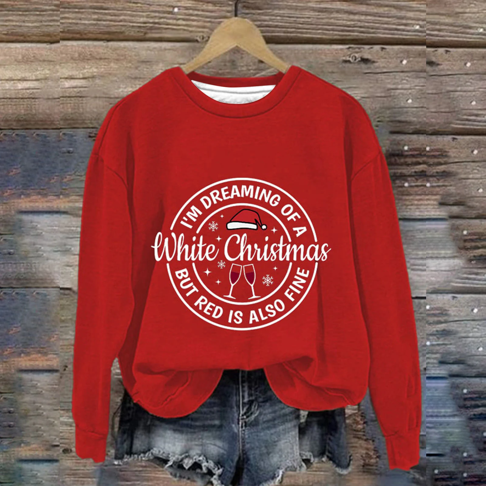 Blusa de Natal feminina com estampa digital, gola redonda, tendência de rua Outono Inverno, moderna e confortável. — foto 21