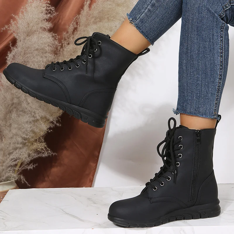 Title 9, Round Toe Martin Leather Boots, Mid-calf Length...