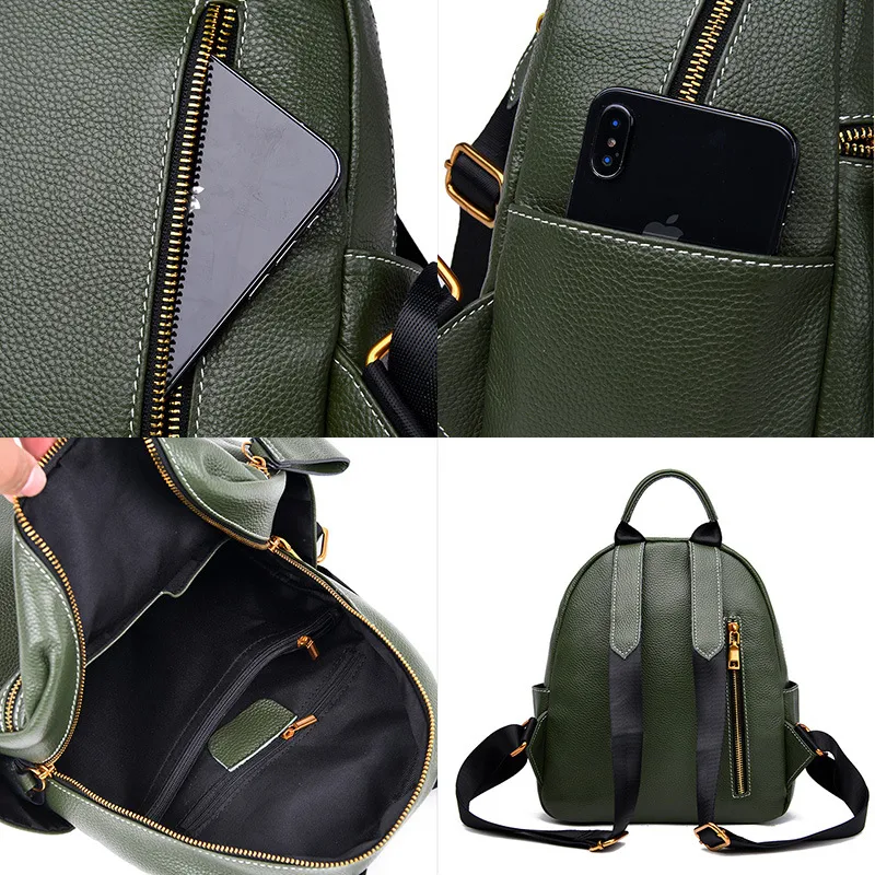 Mochila de couro feminina All-Match Fashion Couro de camada superior Mochila pequena Design elegante e funcional para uso diário e viagens. — foto 2