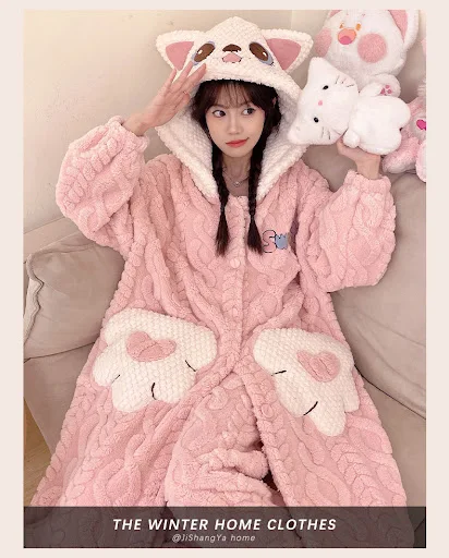 Title 9, Coral Velvet Night-Robe Fleece-lined Long Secti...