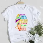 Dames T-shirt mode casual cartoon feminisme Afrikaans meisje print korte mouw, een comfortabele en stijlvolle top. — foto 1