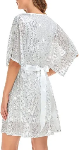 Title 1, Womens Sequined Loose Slit Sleeve Casual Dress