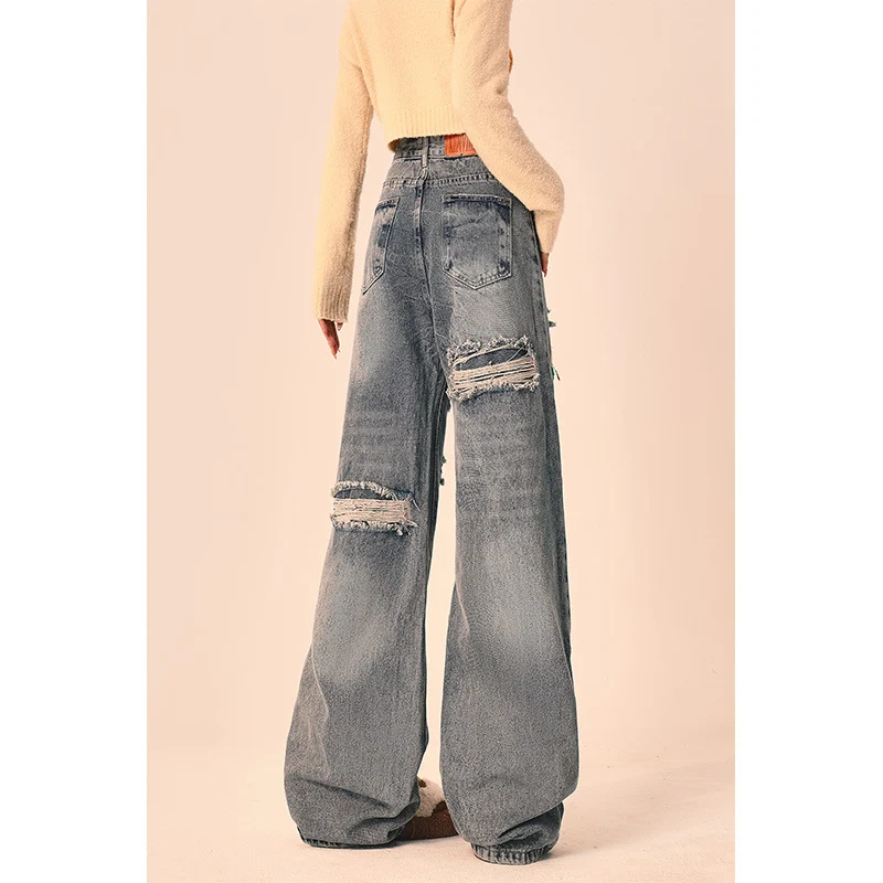 Jeans Rotos Mujer Pierna Ancha Sueltos Rectos Tallas Grandes Pantalones Oversize Cómodos y Modernos para un Look Casual — foto 15