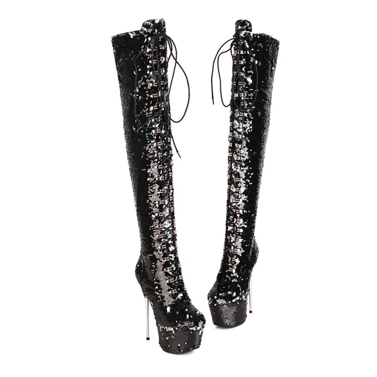 Title 10, Botas Super Altas Stiletto Acima do Joelho com ...