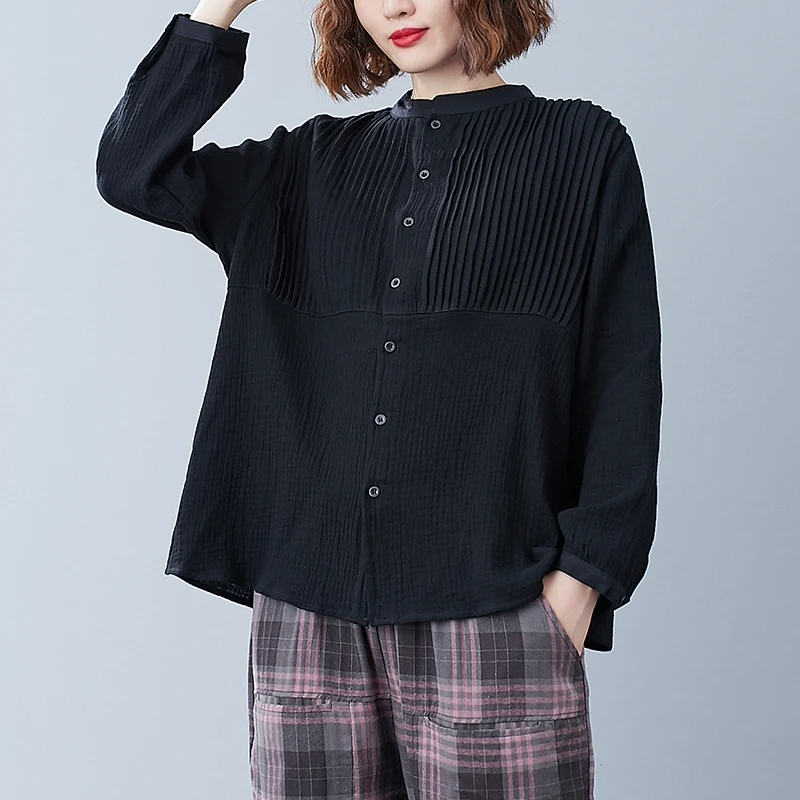 Temperament Stand-up Collar Long-sleeved All-match Shirt Plus Size Women's Clothing — photo 3