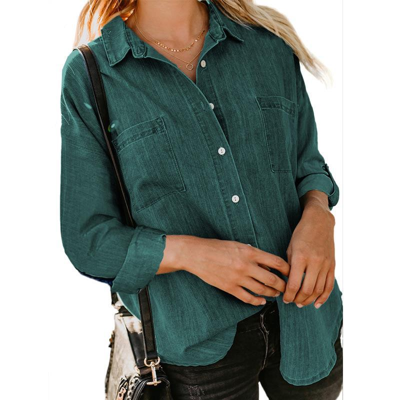 Title 27, Womens Denim Coat Loose Double Pocket Long Sle...
