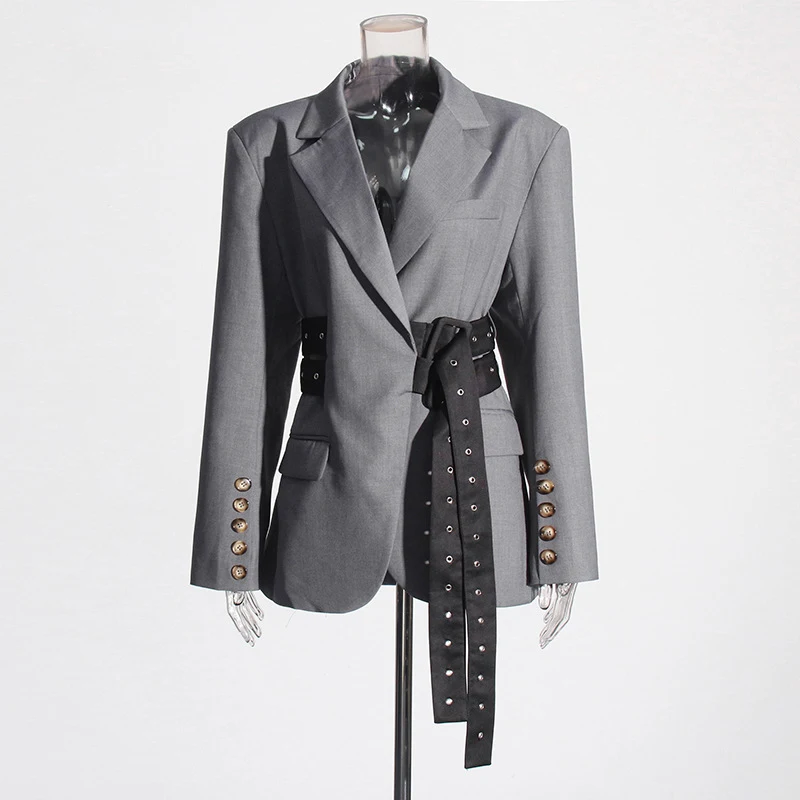 Fashionable Lace-up Placket Waist Slimming Color Matching Suit Jacket. A stylish jacket designed to flatter your figure — photo 3