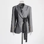 Fashionable Lace-up Placket Waist Slimming Color Matching Suit Jacket. A stylish jacket designed to flatter your figure — photo 3