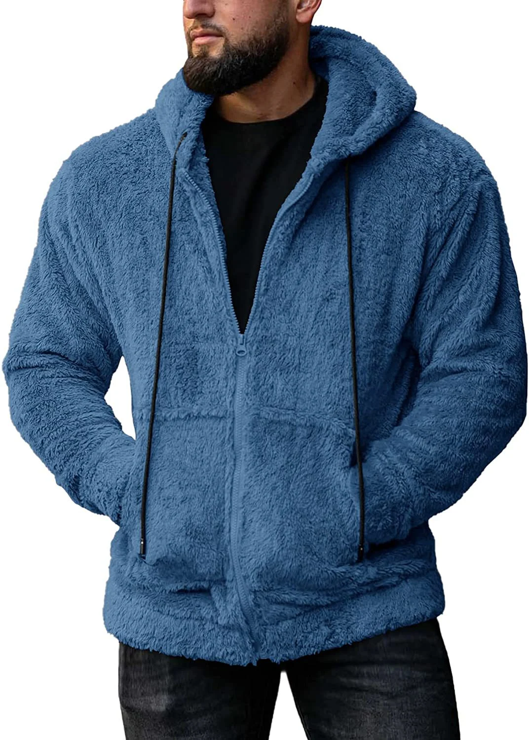 Title 9, Mens Solid Color Plush Cardigan Hooded Jacket,...