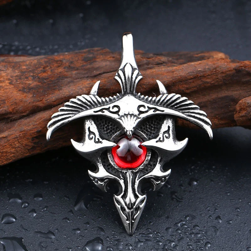 Pingente vintage de aço titânio com zircônia incrustada Takahashi Free Eagle, corrente para suéter elegante. — foto 3