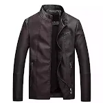 Jaqueta de couro masculina casual com gola alta e zíper. Fleece interno para aquecer. Ideal para um visual moderno e confortável. Perfeita para o dia a dia. — foto 2
