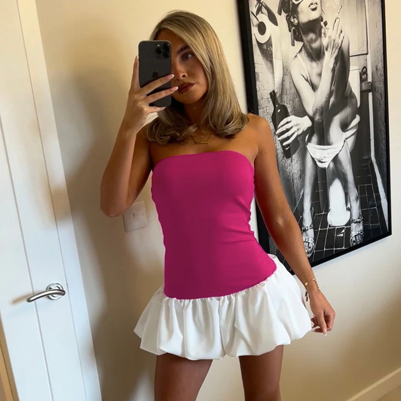 Title 2, Sexy Tube Dress Summer Solid Color Pleated Skir...