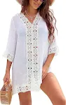 Blusa casual de verão com decote em V e renda, proteção solar, perfeita para praia e vestido leve. Conforto e estilo! — foto 12