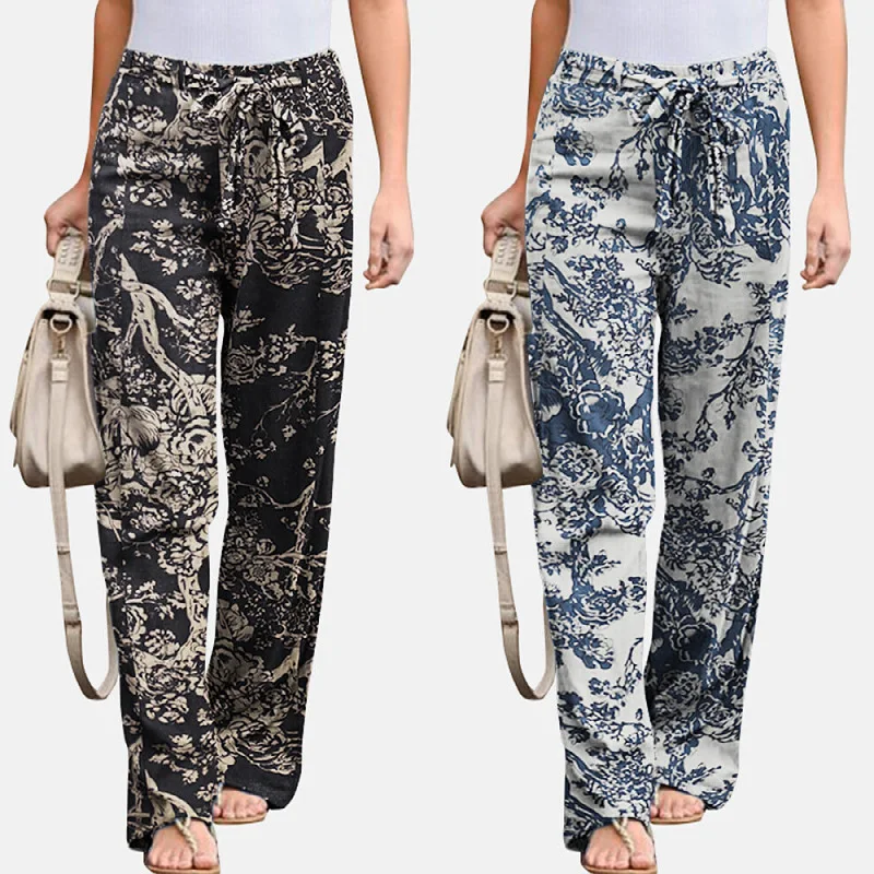 Comfortable elastic waist women's trousers made of printed cotton and linen. Casual and perfect for everyday wear. — photo 8