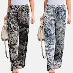 Comfortable elastic waist women's trousers made of printed cotton and linen. Casual and perfect for everyday wear. — photo 8