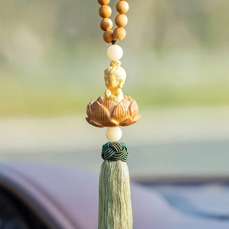 Title 3, Peach Wood Lotus Car Pendant Ornament, offering...