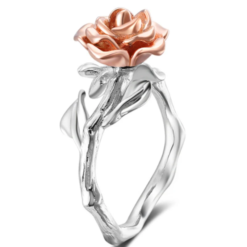 Anel de rosa bicolor eletroplatado Adicione um toque romântico ao seu visual! Design elegante e durável para mulheres que buscam sofisticação e beleza. — foto 4