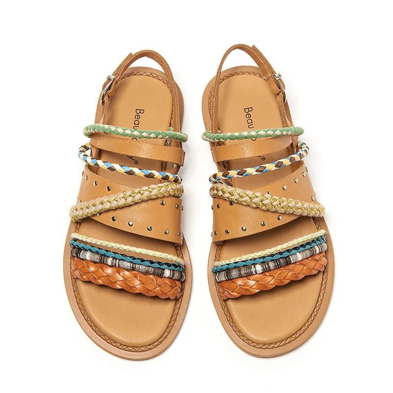 Title 2, Womens Summer Flat Roman Woven Leather Niche S...