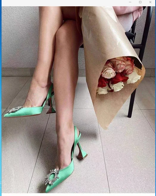 Glittering Rhinestone Satin Wine Glass Heel Shoes Baotou Slippers — photo 2