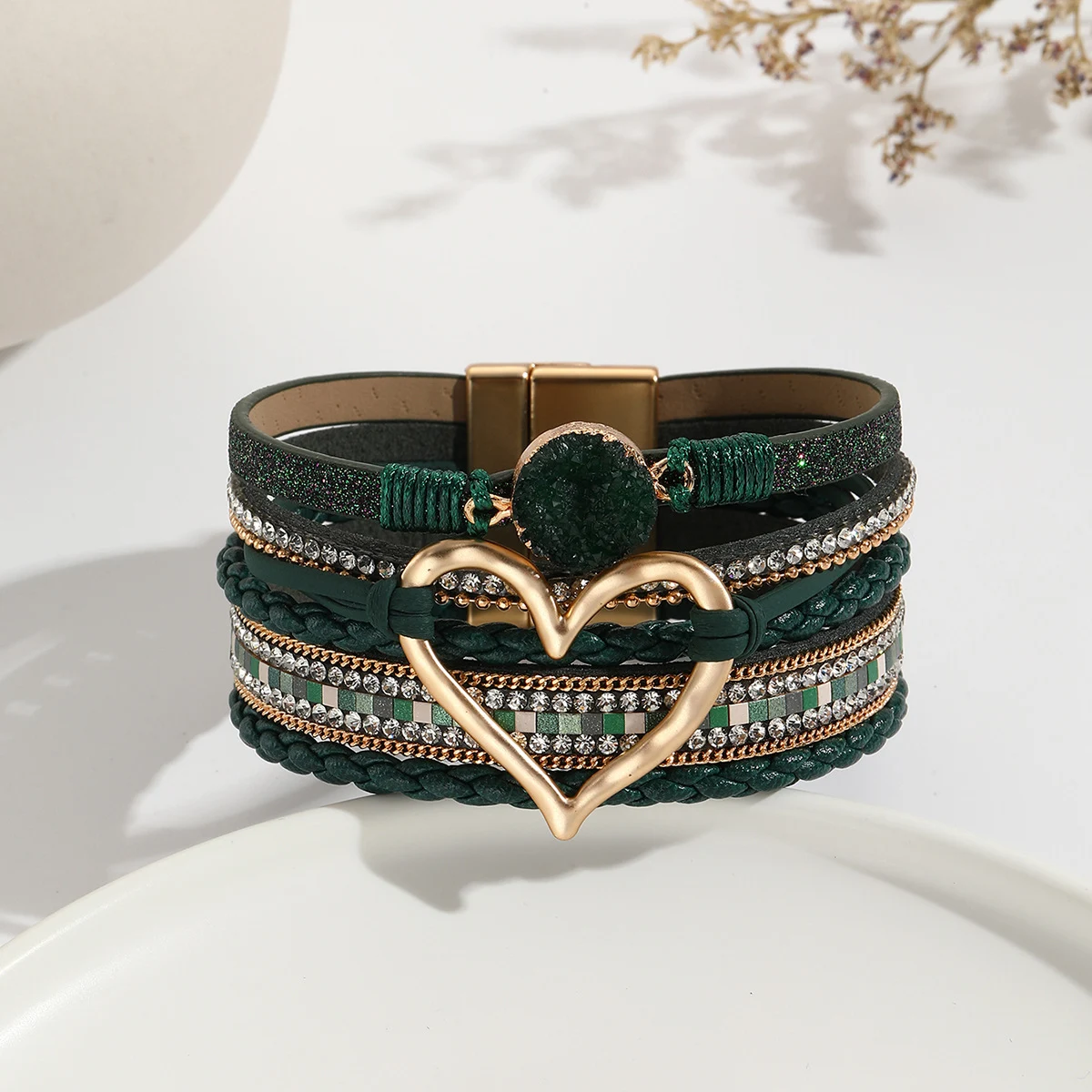 Pulseira de cordão de couro boêmio multicamadas com pedra bruta Joia de amor para meninas, estilo único e fashion. — foto 22